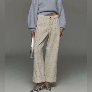 Pilcro Anthropologie Sparkle Relaxed Fit Cuffed Jeans Size 32 Ivory Msrp: $168